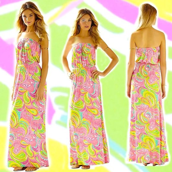 Lilly Pulitzer Marlisa All Nighter Print Slub Jersey Strapless Maxi Dress XS - Picture 5 of 5